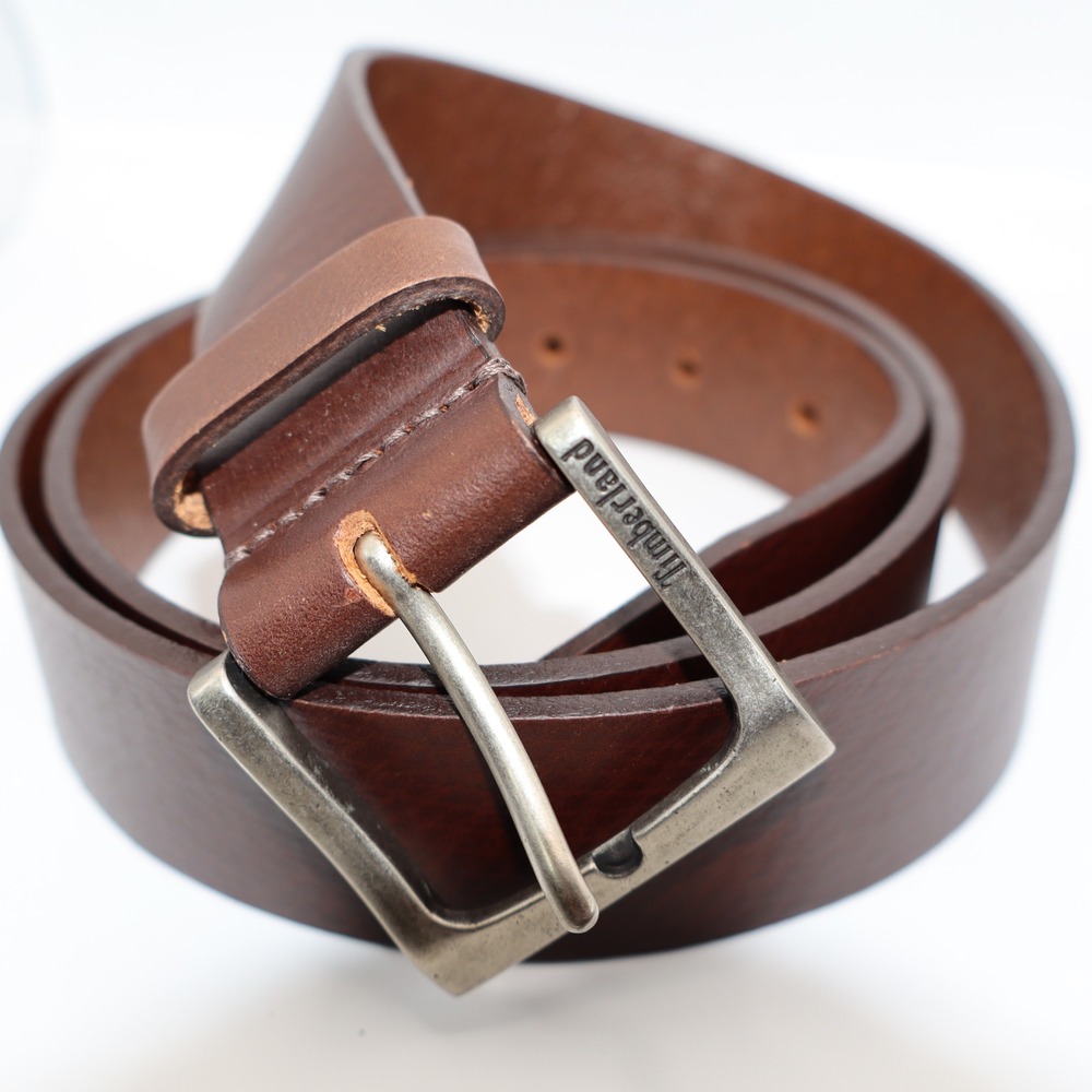 Timberland Leather Belt Mens Size 38 Brown Genuine Leather Made in USA Buckle
